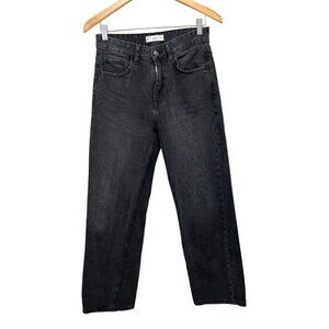 MNG Womens High-Waisted Black Washed Straight-Leg Denim Jeans Size 4